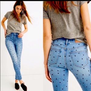 Madewell 10” High-Rise Skinny Cropped Jeans Heart Print